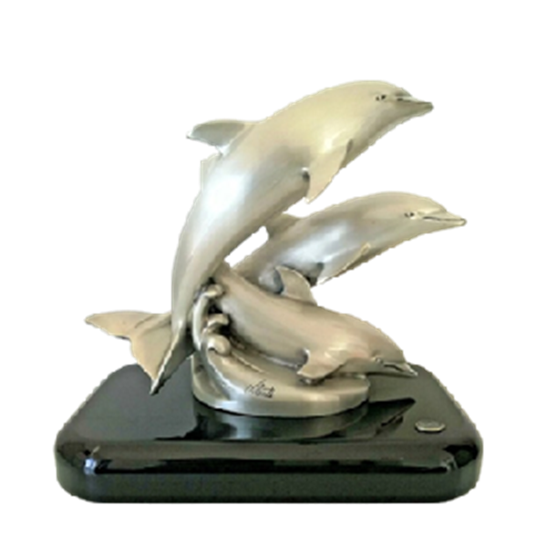 Scultura con delfini Valenti in resina rivestita d’argento