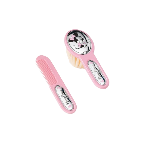 Set spazzola e pettine Valenti D126‑RA laminato argento con decoro Minnie rosa