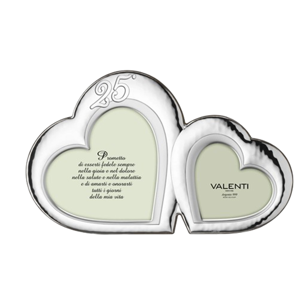 Cornice doppia Valenti 52091‑2L in argento con due cuori 25° anniversario