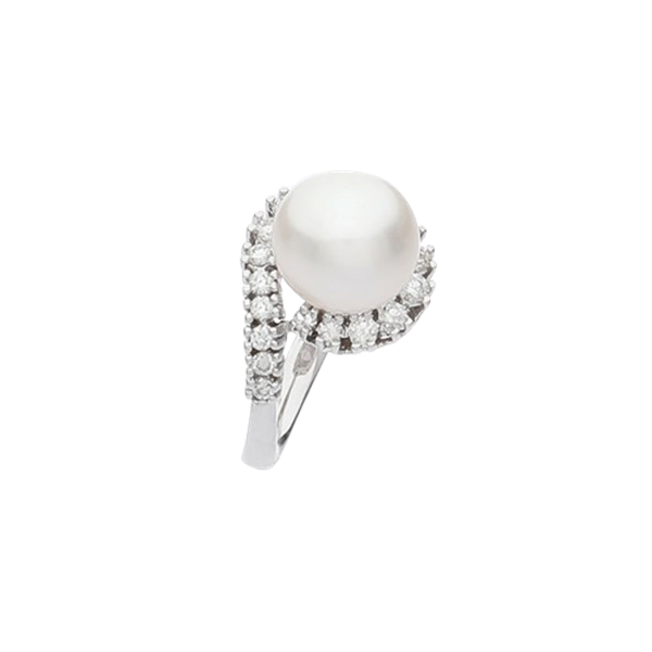 Anello in oro bianco con perla South Sea 10–11 mm e diamanti 0,59 ct Genesia