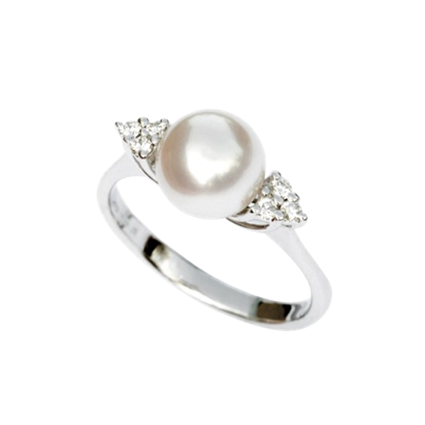 Anello in oro bianco con perla Fresh Water e diamanti a ventaglio Genesia AE135B