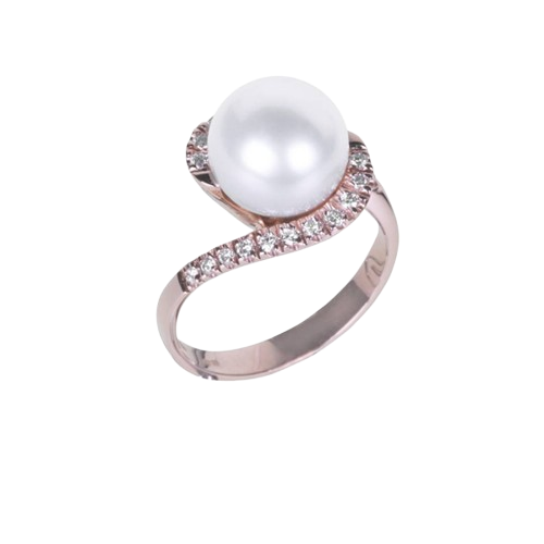 Anello in oro bianco o rosa con perla Edison 10–11 mm e diamanti 0,24 ct Genesia AE206BED AE206RED