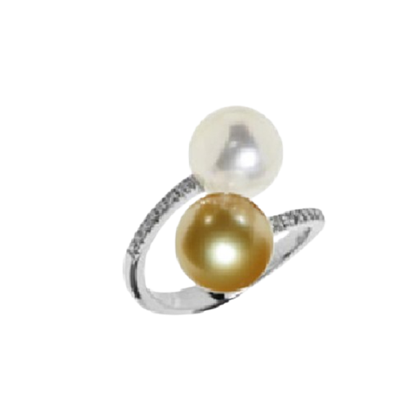 Anello in oro bianco con perla Edison e perla South Sea Gold 11–12 mm e diamanti 0,13 ct Genesia AE221BEDA