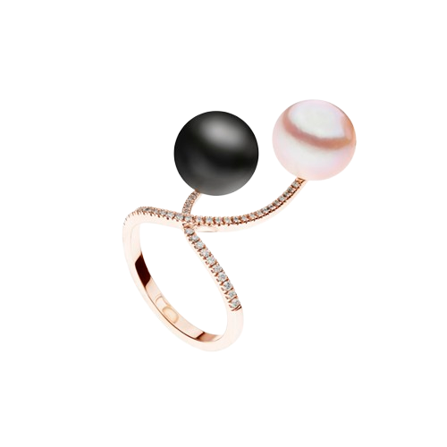 Anello in oro rosa con perla Fresh Water 10–10,5 mm, perla Tahiti 9–10 mm e diamanti 0,20 ct Genesia AE782RRT