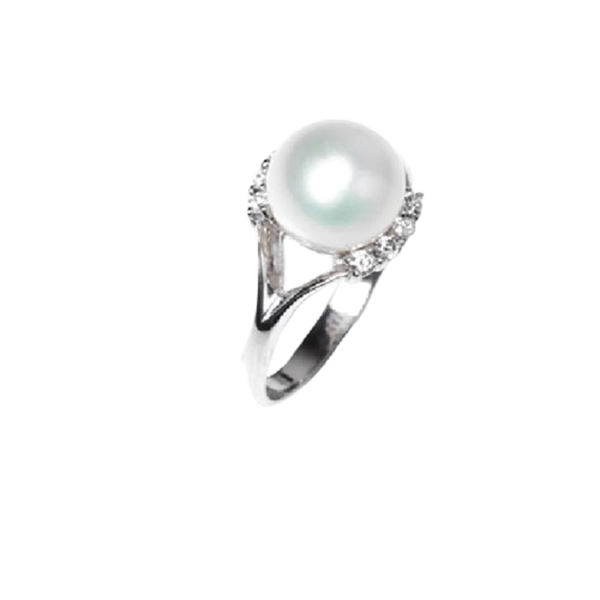 Anello in oro bianco con perla Fresh Water 9–9,5 mm e diamanti 0,18 ct Genesia AE612B
