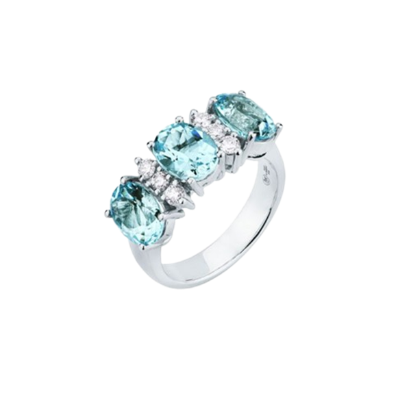 Anello Mirco Visconti in oro bianco 18KT con acquamarina ovale da 3,48 ct e diamanti naturali 0,27 ct, modello 45076572
