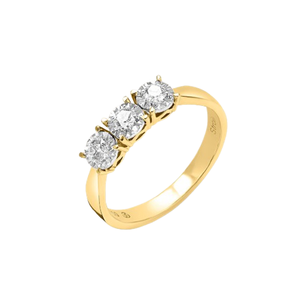 Anello trilogy Stroili in oro giallo 18KT con tre diamanti bianchi taglio brillante per 0,24 ct, modello 1695049