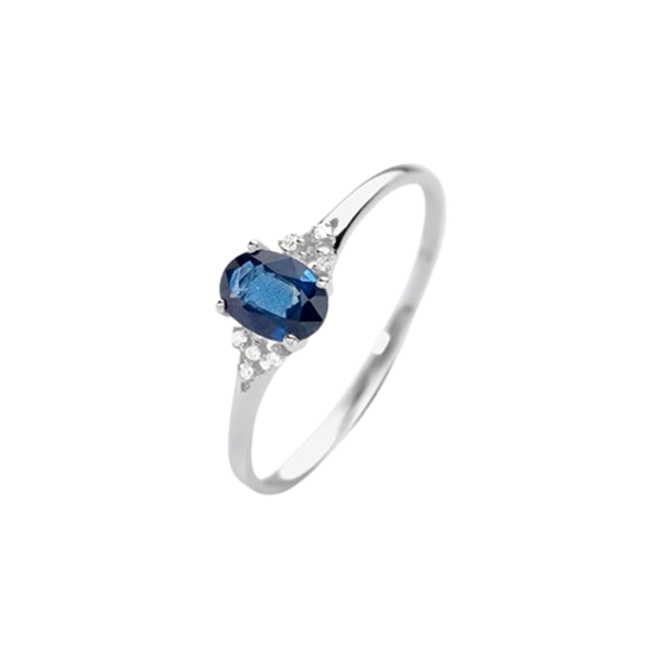 Anello solitario Stroili in oro bianco 9KT con zaffiro ovale da 0,5 ct e diamante da 0,02 ct, modello 1400303.