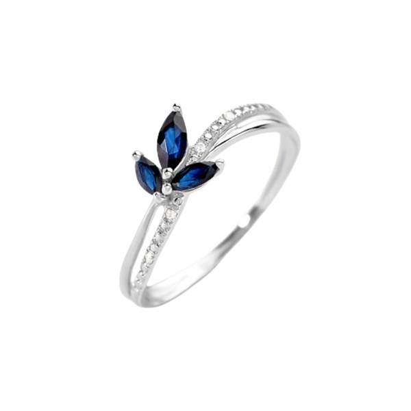 Anello fiore Stroili in oro bianco 9KT con tre zaffiri taglio marquise per 0,32 ct e diamanti 0,01 ct, modello 1415747