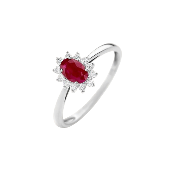 Anello solitario Stroili in oro bianco 9KT con rubino ovale da 0,5 ct e diamanti bianchi per 0,17 ct, modello 1411921
