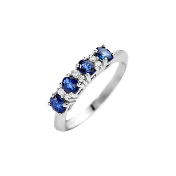 Anello riviere Stroili in oro bianco 9KT con quattro zaffiri ovali per 1 ct e diamanti bianchi 0,07 ct, modello 1412647