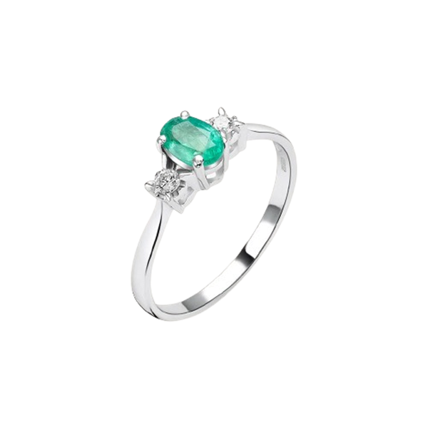 Anello solitario Stroili Elizabeth Crown in oro bianco 18KT con smeraldo ovale da 0,45 ct e diamanti bianchi 0,08 ct, modello 1651734