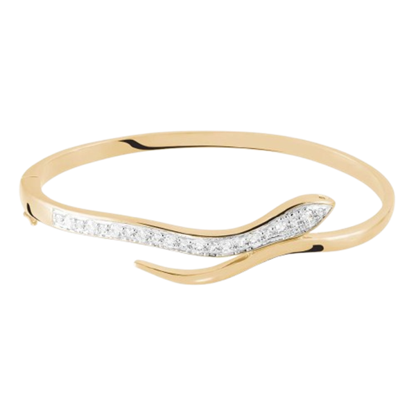 Bangle Golden Dream placcato oro giallo con motivo serpente e cubic zirconia bianchi