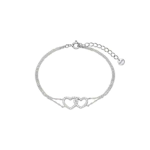 Bracciale Silver Moments in argento rodiato 925 con doppio cuore e cubic zirconia bianchi 15+3 cm