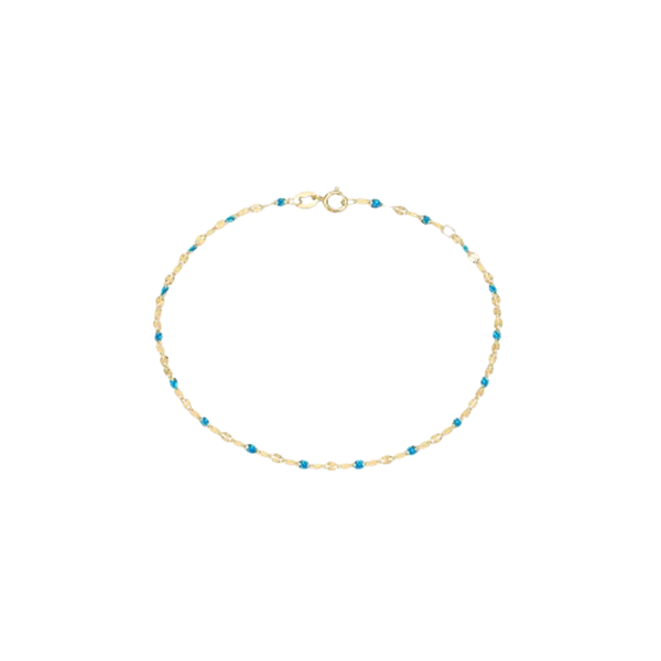 Bracciale Beverly in oro giallo 9KT con elemento smaltato azzurro 16+2 cm