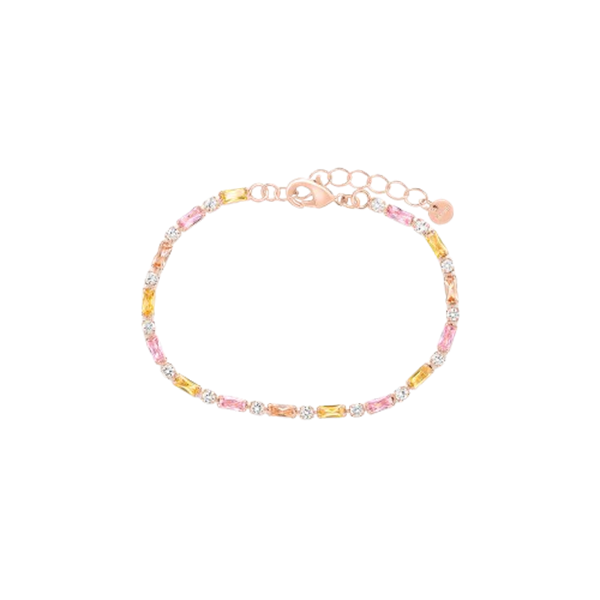 Bracciale tennis in ottone rosa con cristalli baguette e brillanti Stroili 1694980