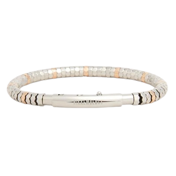 Bracciale uomo Bikkembergs in acciaio con elementi esagonali bicolore e 4 diamanti neri 0,04 ct totali