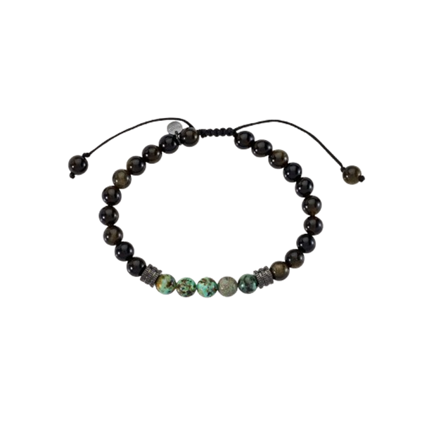Bracciale Man Code in ottone nero con turchese verde e ossidiana nera Stroili 1658429