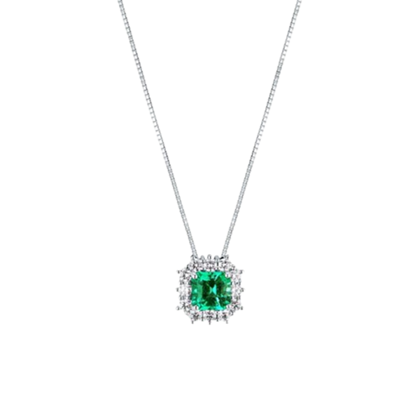 Collana in oro bianco 18KT con smeraldo quadrato 0,92 ct e diamanti 0,38 ct Mirco Visconti 52365553