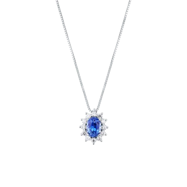 Collana in oro bianco 18KT con zaffiro 0,95 ct e diamanti 0,25 ct Mirco Visconti 31387347