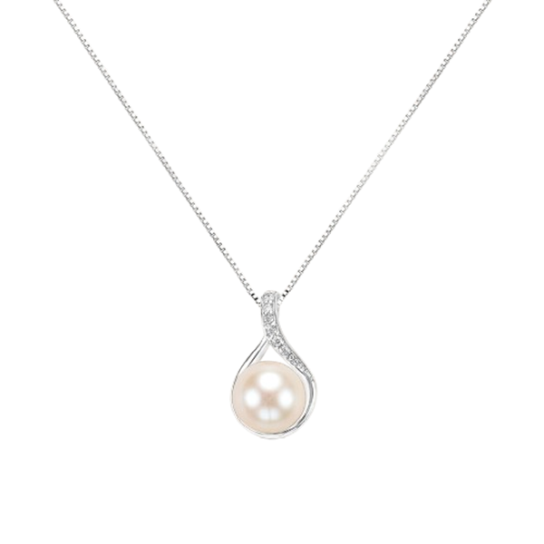 Girocollo Stroili in oro bianco 9KT con perla d’acqua dolce 8 mm e cubic zirconia bianchi, modello 1413482