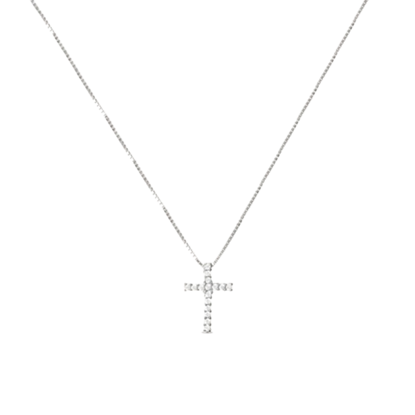 Girocollo croce Stroili in argento rodiato 925 con 15 cubic zirconia bianchi e catena forzatina 40+3 cm, modello 1628518