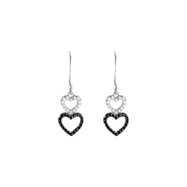 Orecchini pendenti in argento 925 rodiato con doppio cuore e cubic zirconia Stroili 1680520