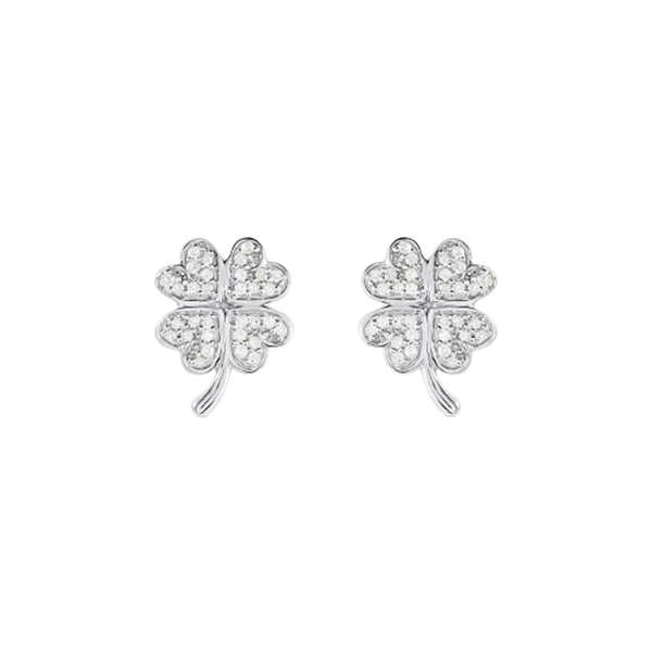 Orecchini a lobo in oro bianco 9KT con quadrifoglio e diamanti Stroili 1416753