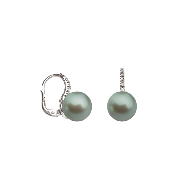 Orecchini in oro bianco 18KT con Perle Fresh Water 5–5,5 mm e diamanti Genesia OE721B