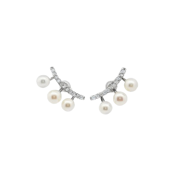 Orecchini in oro bianco 18KT con Perle Fresh Water 5–5,5 mm e diamanti Genesia OE721B