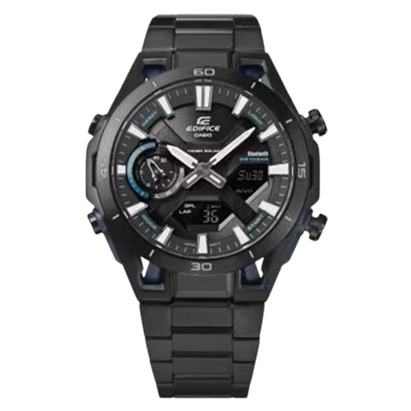 Orologio solare Casio Edifice ECB‑2300DC‑1A con quadrante nero, Bluetooth e bracciale in acciaio nero