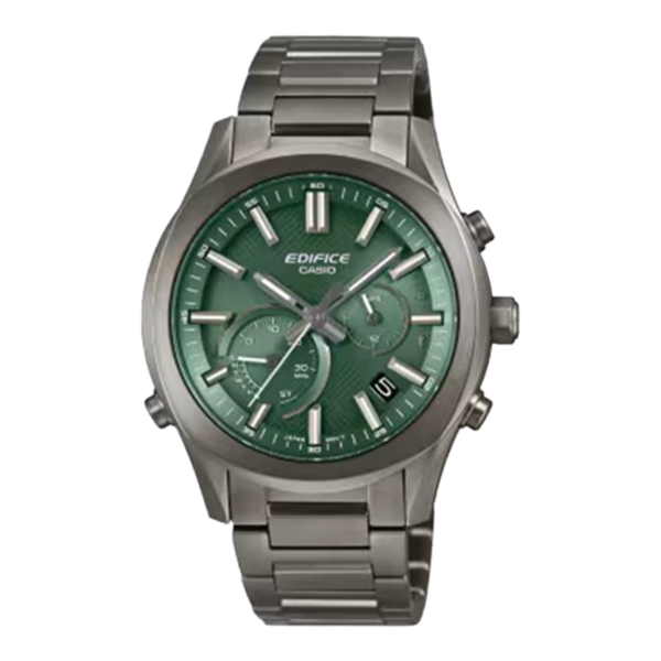 Orologio solare Casio Edifice EQB‑1300DC‑3A in acciaio nero con quadrante verde e Bluetooth