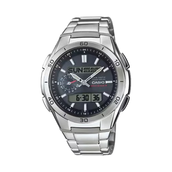 Orologio solare radiocontrollato Casio WVA‑M650D‑1A in acciaio con quadrante nero analogico‑digitale